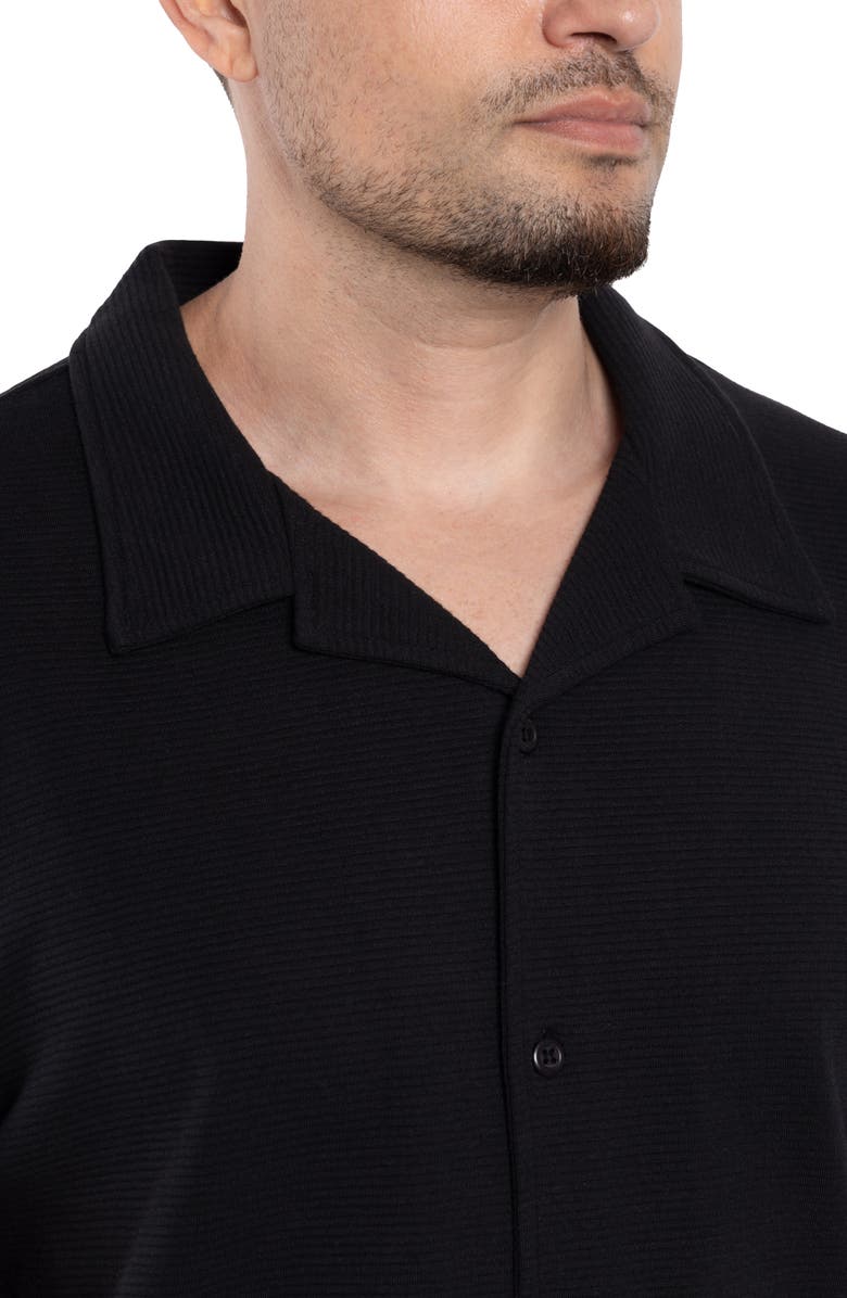 Spring + Mercer Classic Fit Textured Knit Camp Shirt, Alternate, color, Black