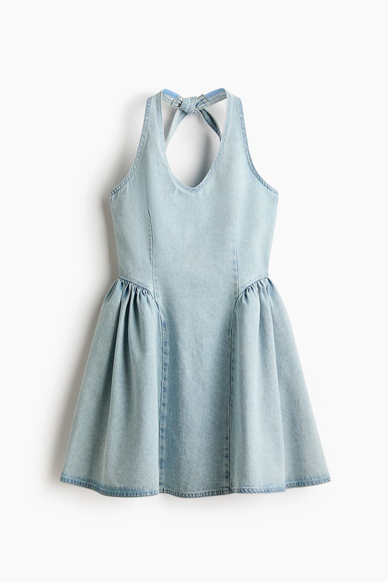 Flared-skirt Denim Dress, Main, color, Light denim blue
