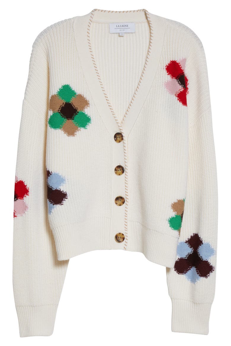 Intarsia Flower Cardigan, Alternate, color, CREAM MULTI
