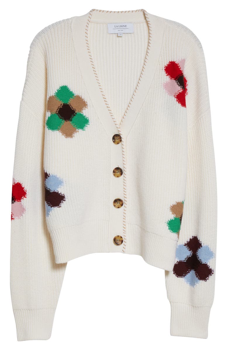La Ligne Intarsia Flower Cardigan, Alternate, color, 