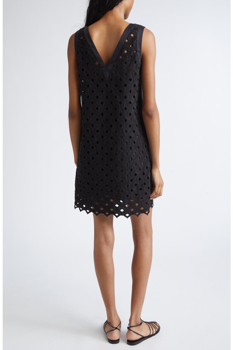Beachwear Embroidered Jersey Eyelet Shift Dress, Alternate, color, BLACK