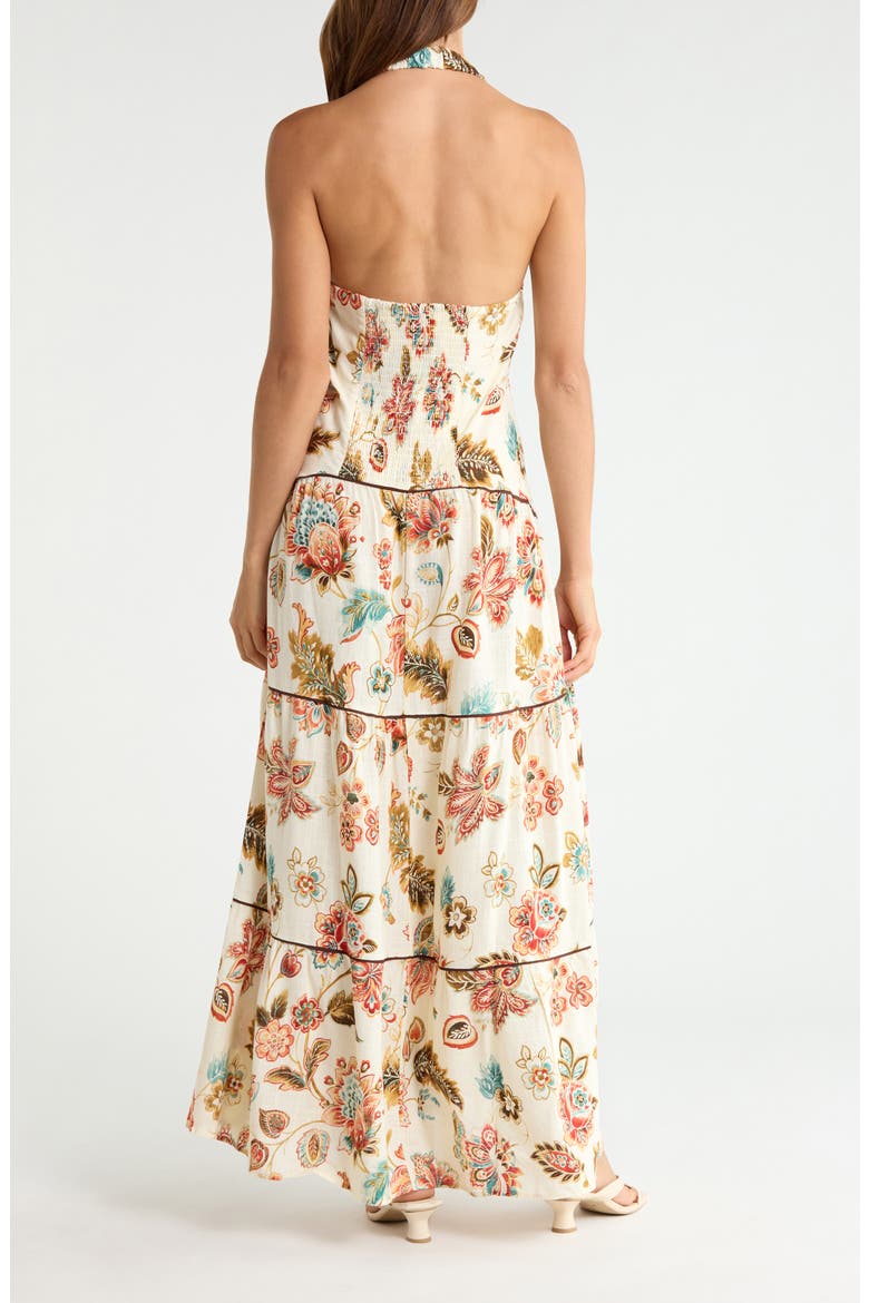 Floral Halter Neck Tiered Drop Waist Maxi Dress, Alternate, color, LUSH GREEN