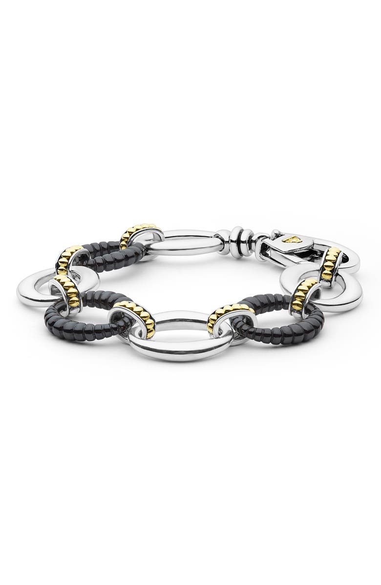 LAGOS Two-Tone Black Ceramic Link Bracelet, Alternate, color, Two Tone