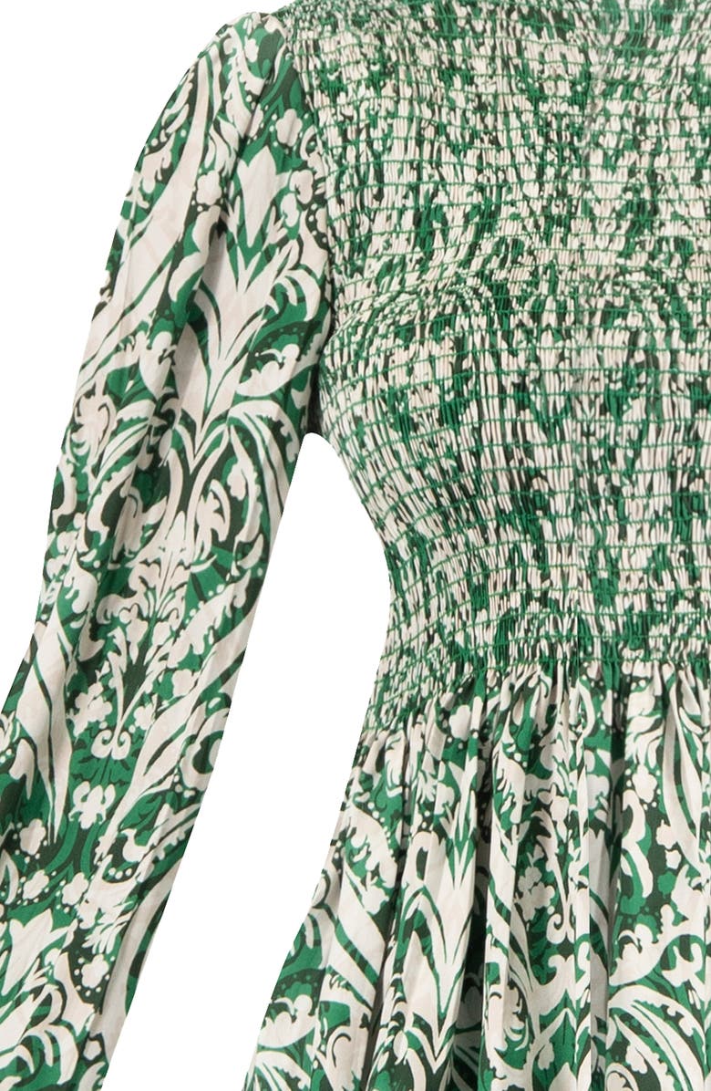 IVONNE Green Baroque Print Smocked Peplum Blouse, Alternate, color, Green