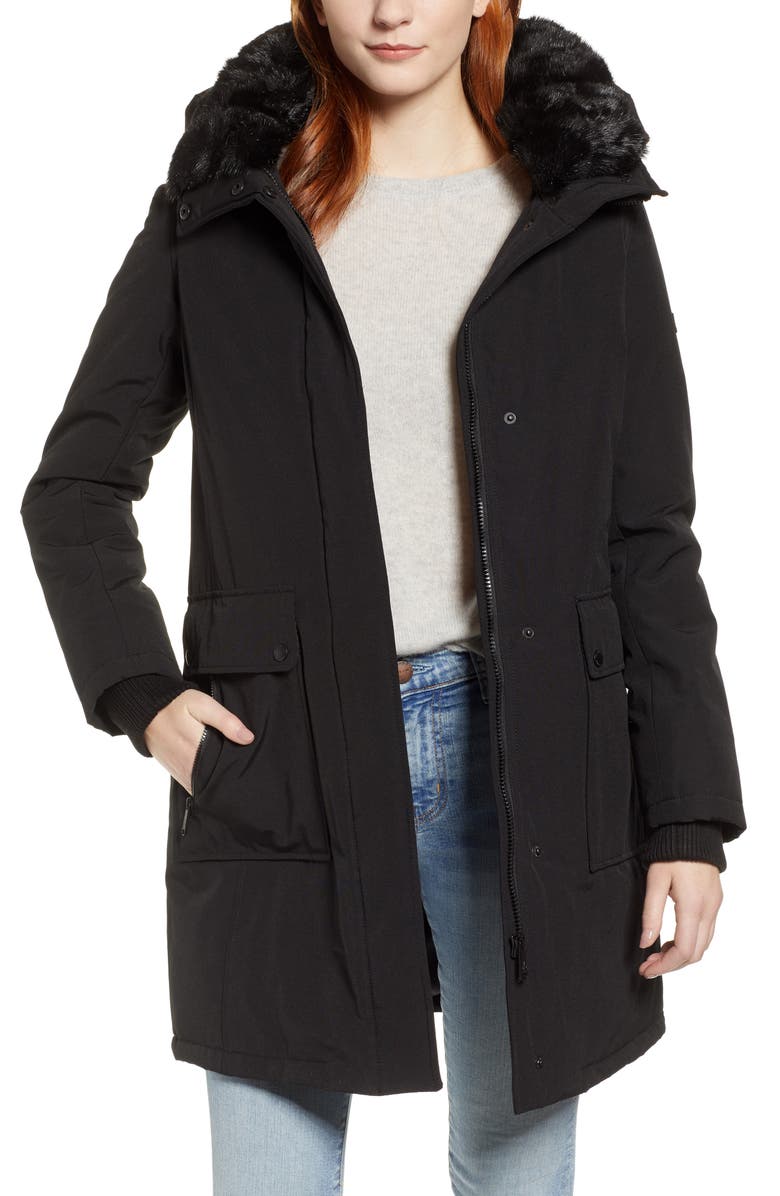 Sam Edelman Faux Fur Trim Canvas Parka, Main, color,