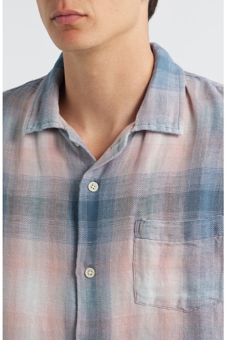 Bethany Plaid Linen & Cotton Button-Up Shirt, Alternate, color, BLUE