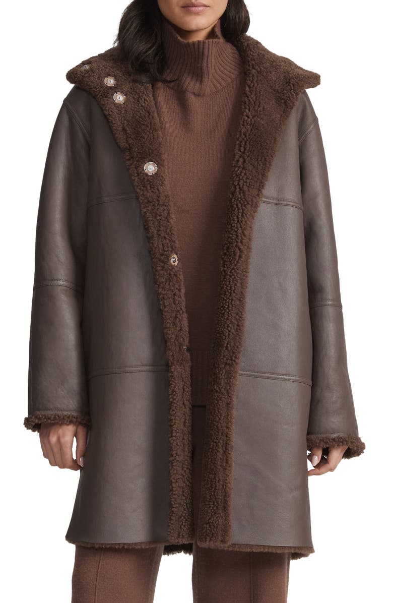 Lafayette 148 New York Reversible Genuine Shearling Coat, Main, color, 