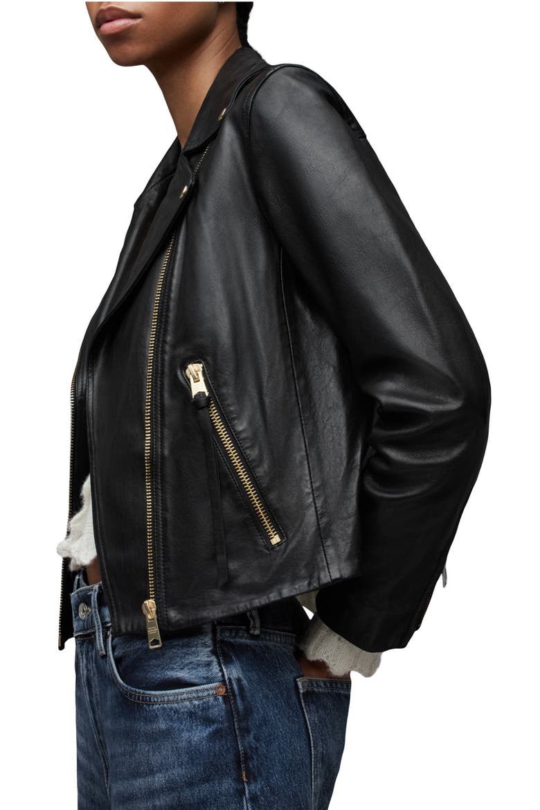 Dalby Leather Biker Jacket, Alternate, color, BLACK/ GOLD