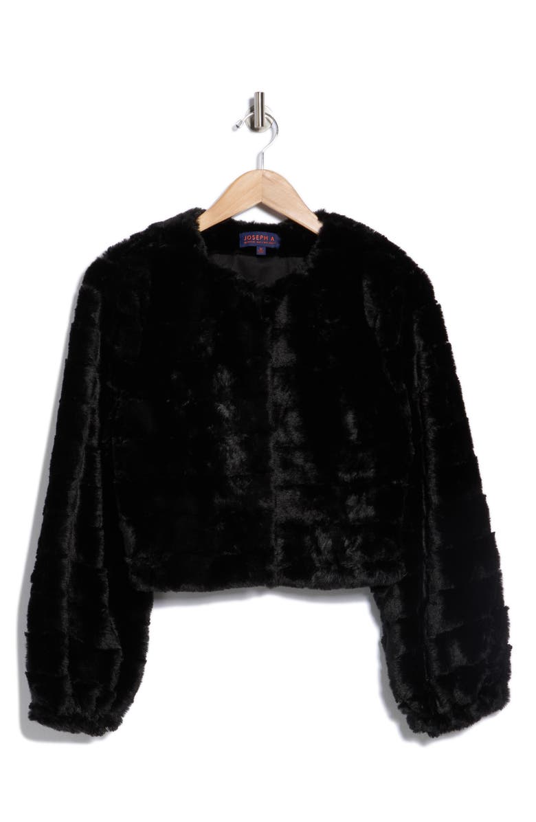 Joseph A Faux Fur Crop Cardigan, Alternate, color, Black