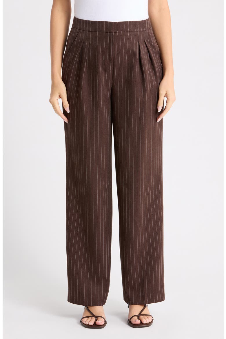 Pinstripe High Waist Pleated Wide Leg Pants, Main, color, JAVA BROWN PINSTRIPE