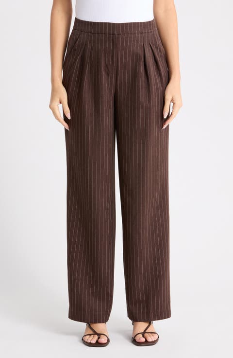 Pinstripe High Waist Pleated Wide Leg Pants