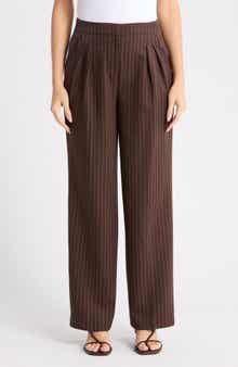 Pinstripe High Waist Pleated Wide Leg Pants