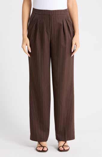 Pinstripe High Waist Pleated Wide Leg Pants