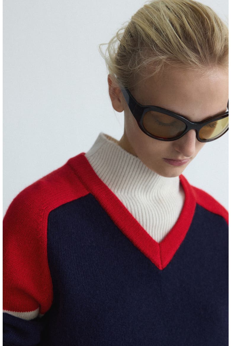 Contrast Wool Blend Sweater, Alternate, color, NAVY