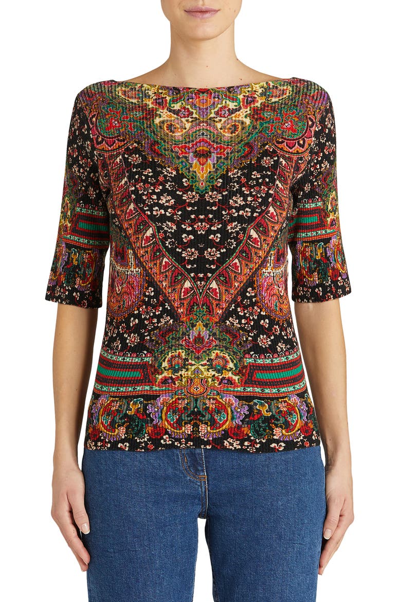 New Orleans Floral Paisley Rib Wool Sweater, Main, color, NERO