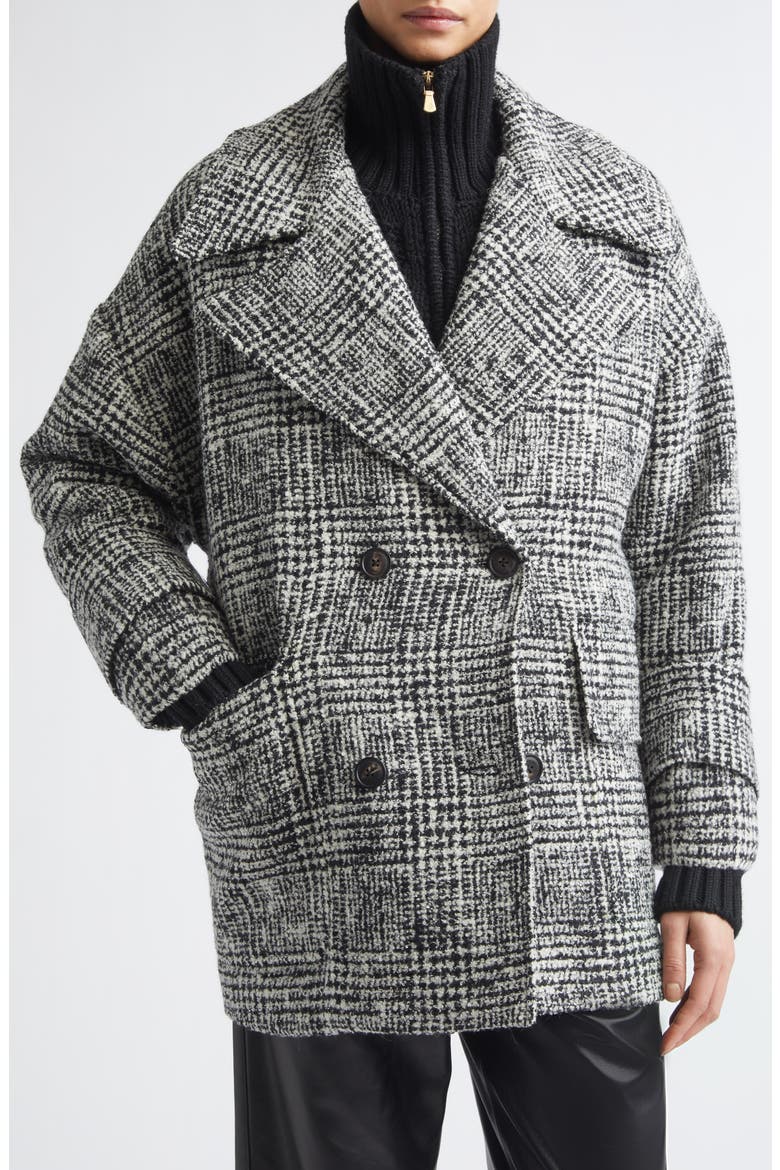 Plaid Tweed Wool Blend Coat, Alternate, color, 22 BLACK