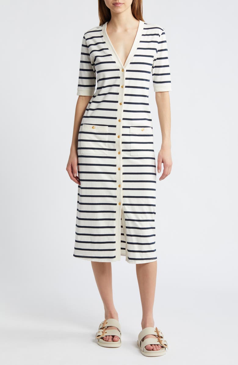 FRAME Stripe Henley Midi Dress, Main, color,