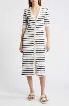 FRAME Stripe Henley Midi Dress