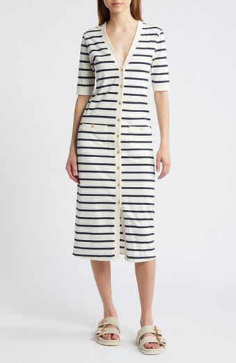 FRAME Stripe Henley Midi Dress