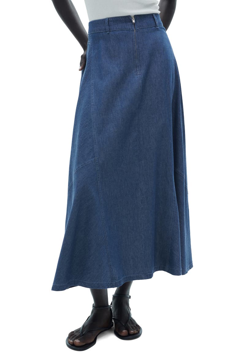 Zip Denim Midi Skirt, Main, color, DARK BLUE