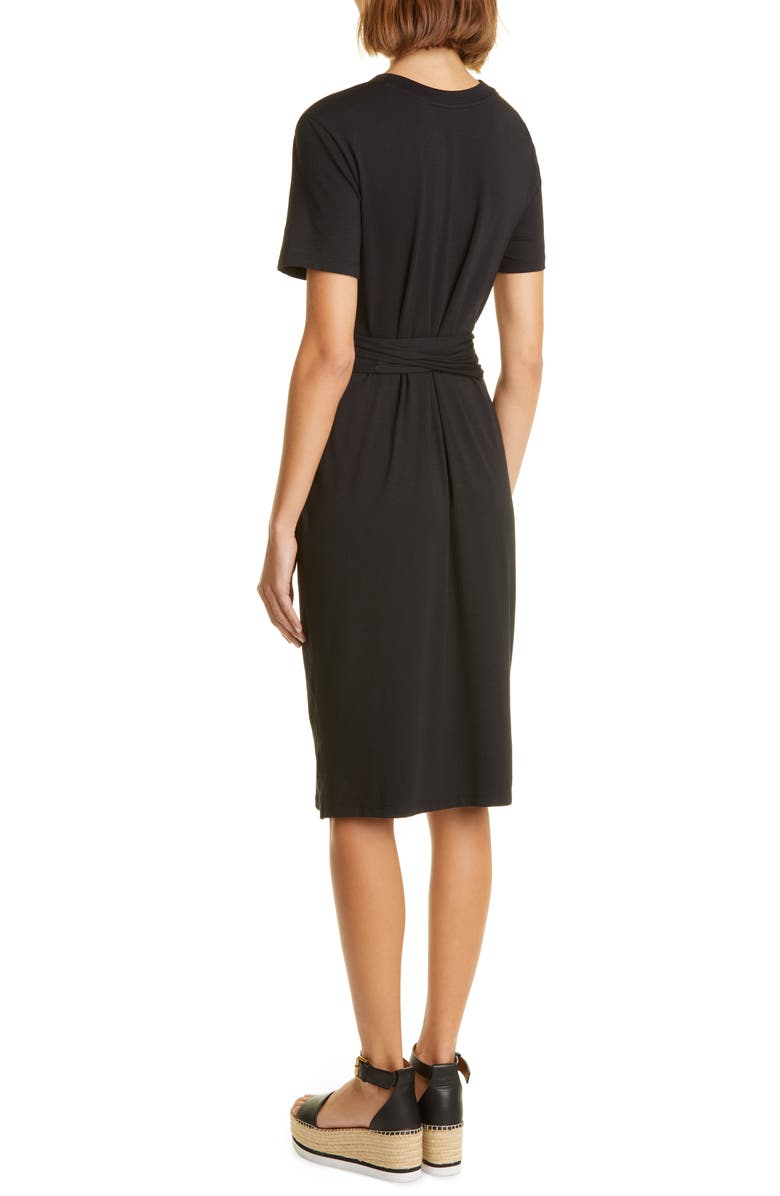 Nordstrom Signature Tie Front Short Sleeve Midi Dress, Alternate, color, 