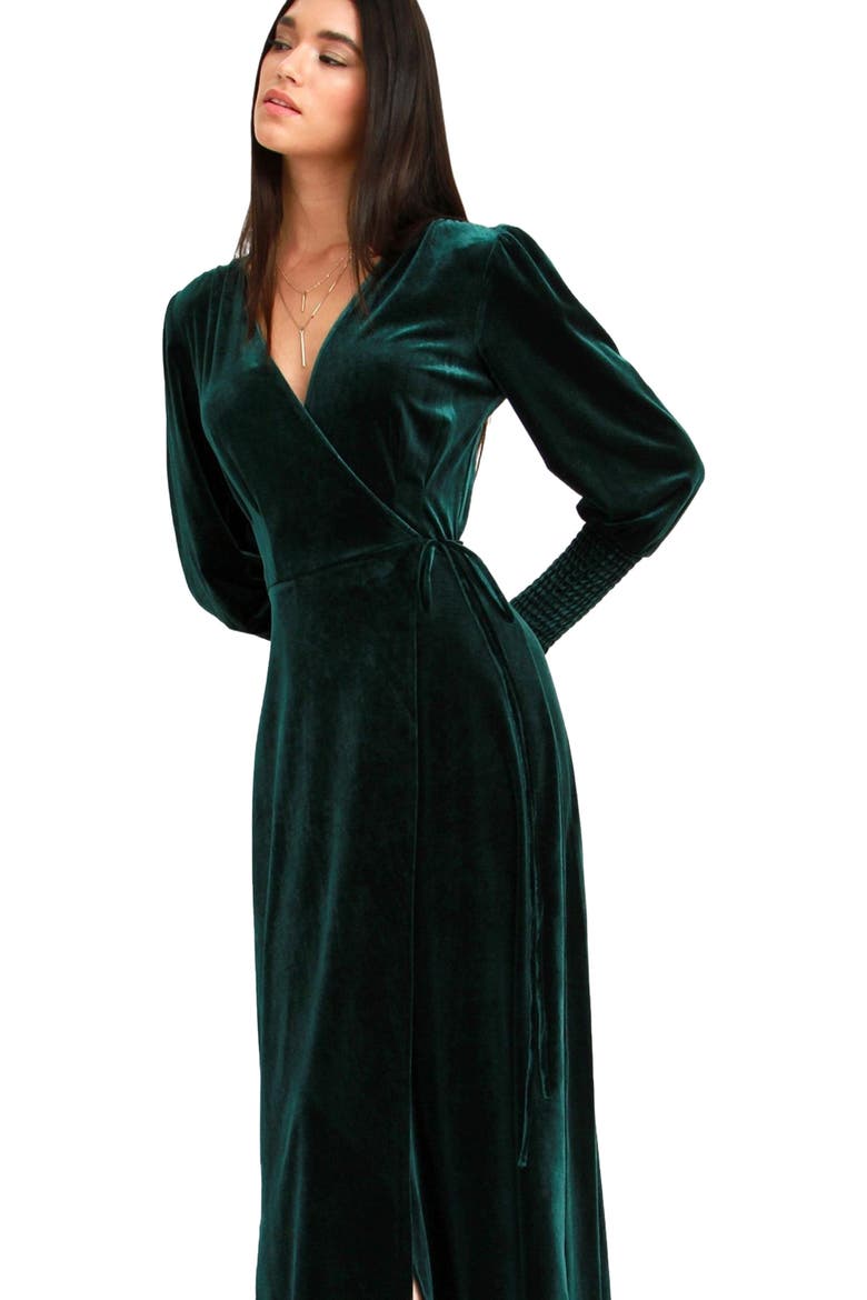 Current Mood Velvet Wrap Dress, Alternate, color, Dark Green