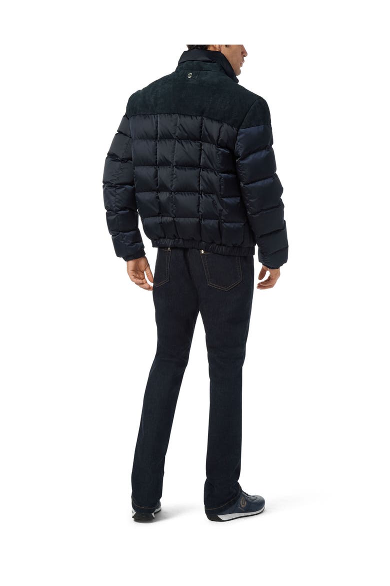 Puffer Down Jacket With Leather Inserts Men, Alternate, color, navy
