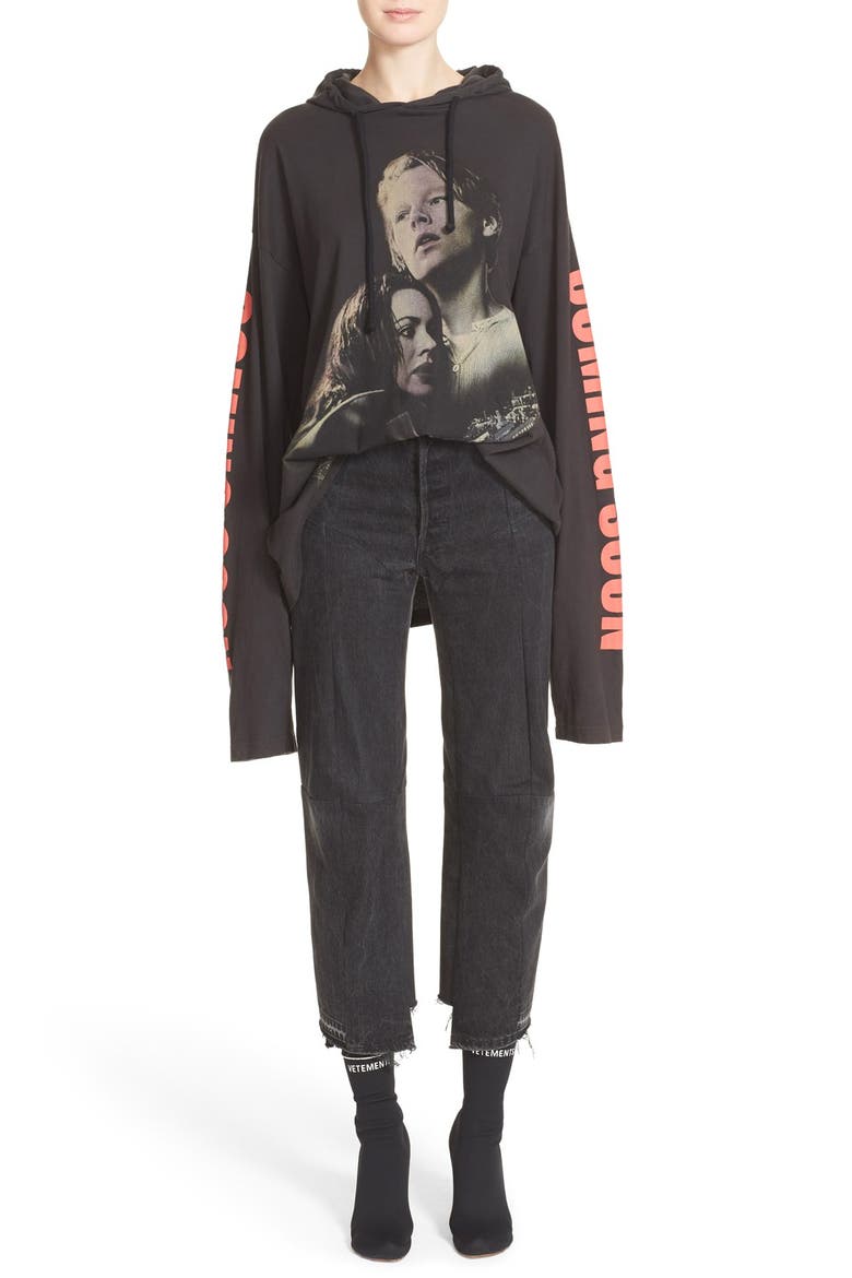 'Coming Soon' Graphic Print Hoodie, Main, color, BLACK