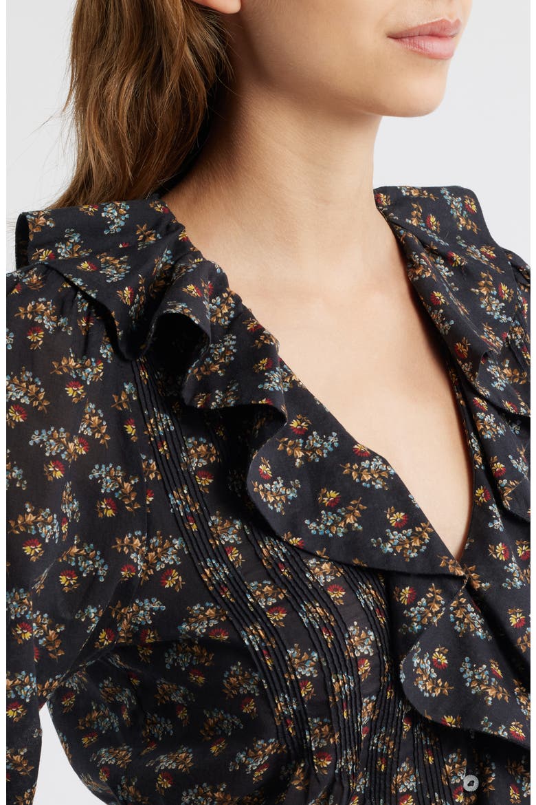 Hardy Ruffle Pintuck Organic Cotton Top, Alternate, color, DELPHINIUM FLORAL