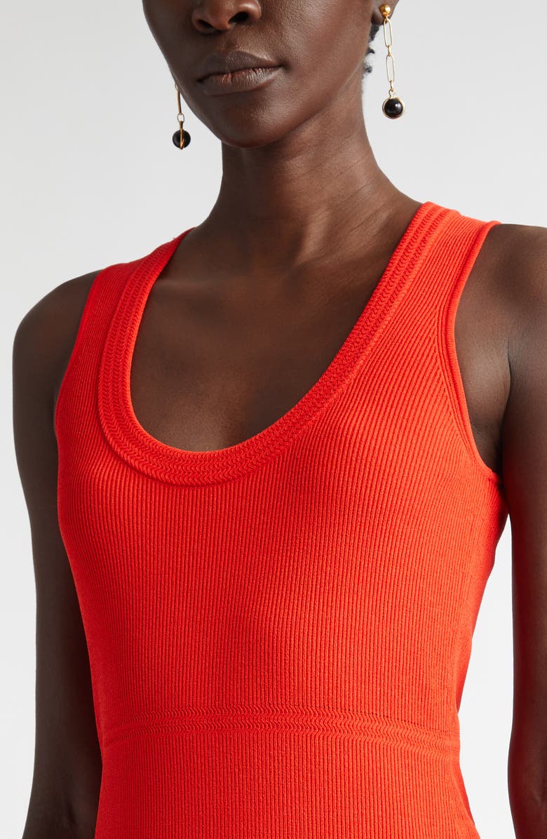ST. JOHN Scoop Neck Fine Rib Tank Dress, Alternate, color, Geranium