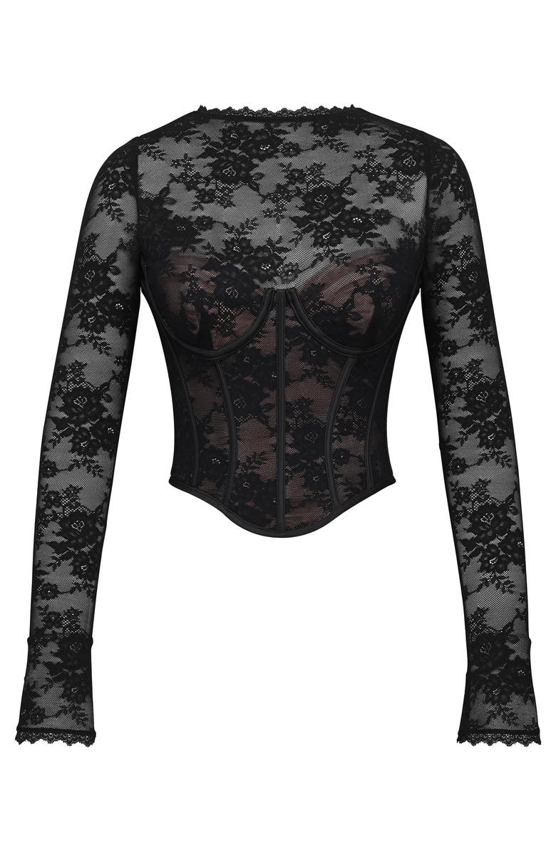 HOUSE OF CB Zoe Long Sleeve Lace Crop Corset Top, Alternate, color, Black