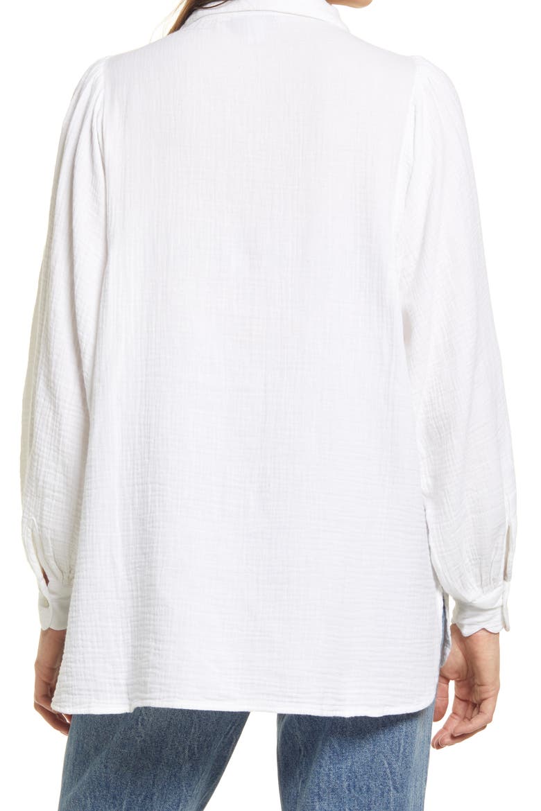 Cotton Gauze Button-Up Shirt, Alternate, color, WHITE