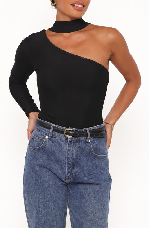 Carlie Scarf Mesh One-Shoulder Top