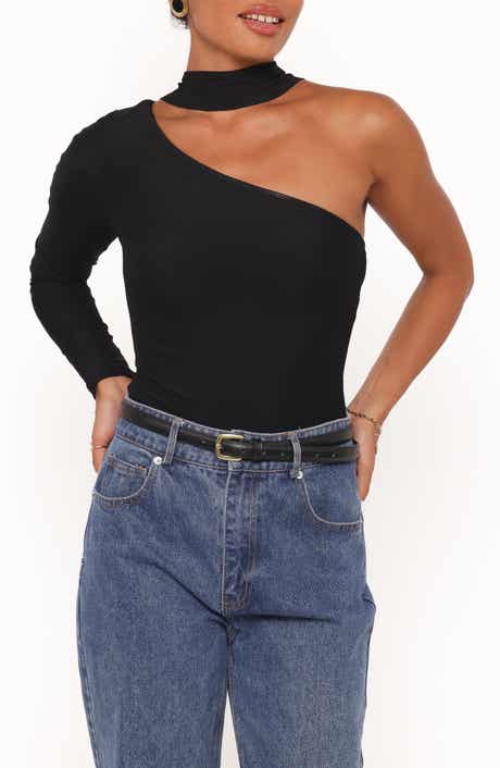 Carlie Scarf Mesh One-Shoulder Top
