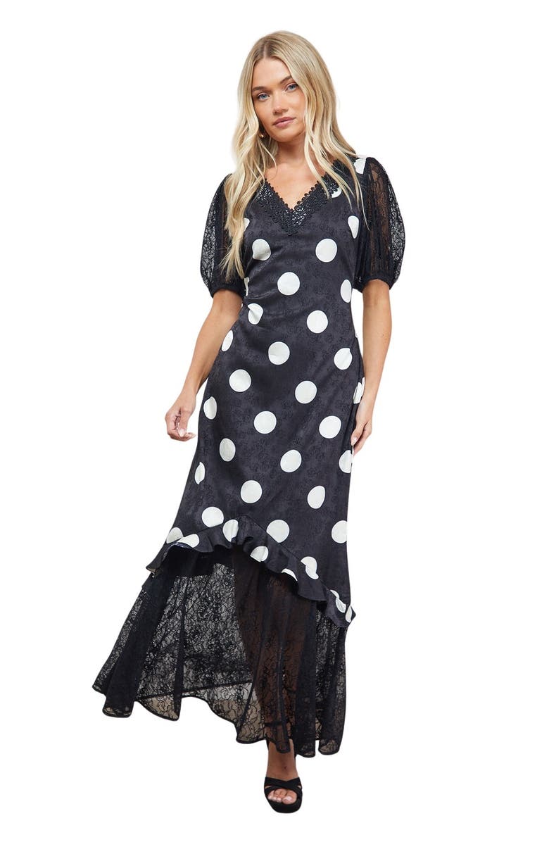 Oasis Frill Detail Puff Sleeve Midi Dress, Main, color, Black