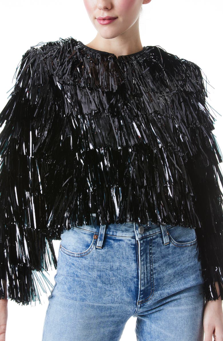 Alice + Olivia Fawn Fringe Tinsel Jacket, Alternate, color, 