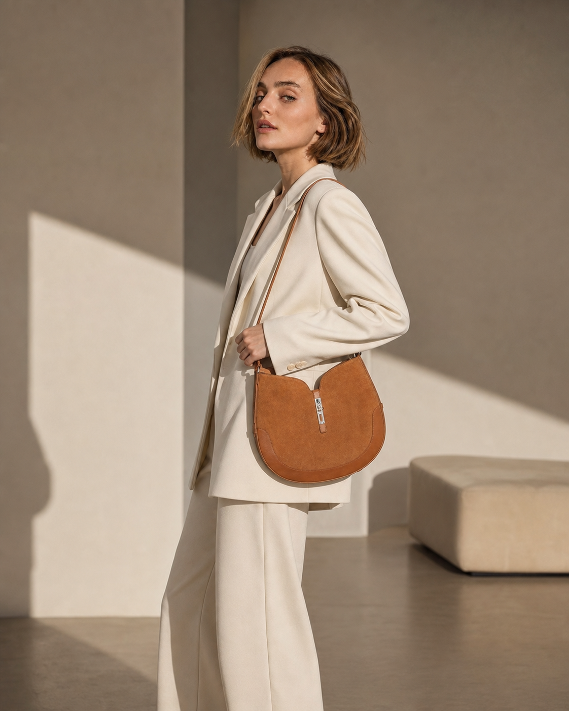 Cotswolds Genuine Suede Leather Shoulder Bag, Alternate, color, Brown