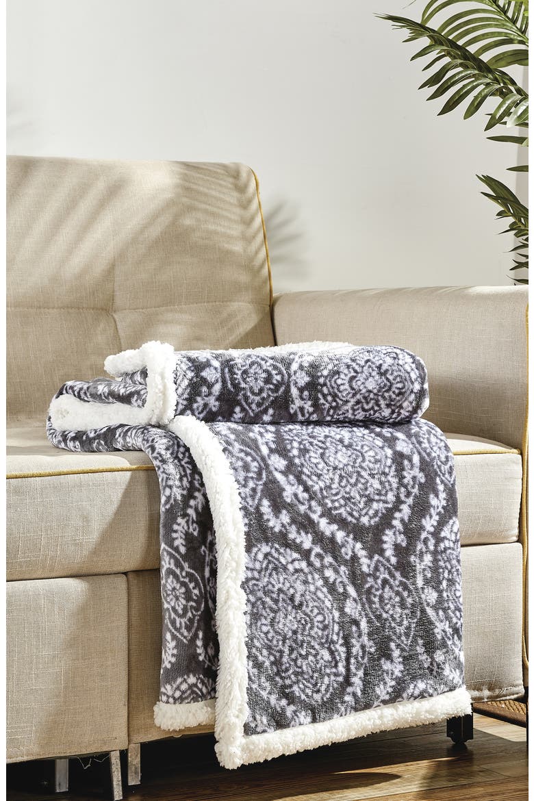 Gracey Reversible Faux Shearling Throw Blanket, Alternate, color, NAVY