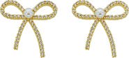 Panacea Faux Pearl Center Crystal Bow Drop Earrings