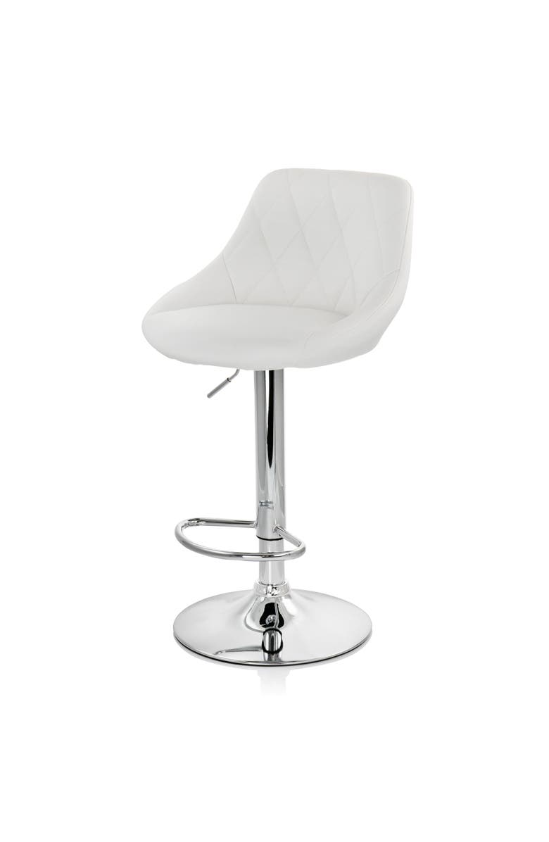 Elama 2 Piece Diamond Stitched Faux Leather Bar Stool with Adjustable Height, Alternate, color, White