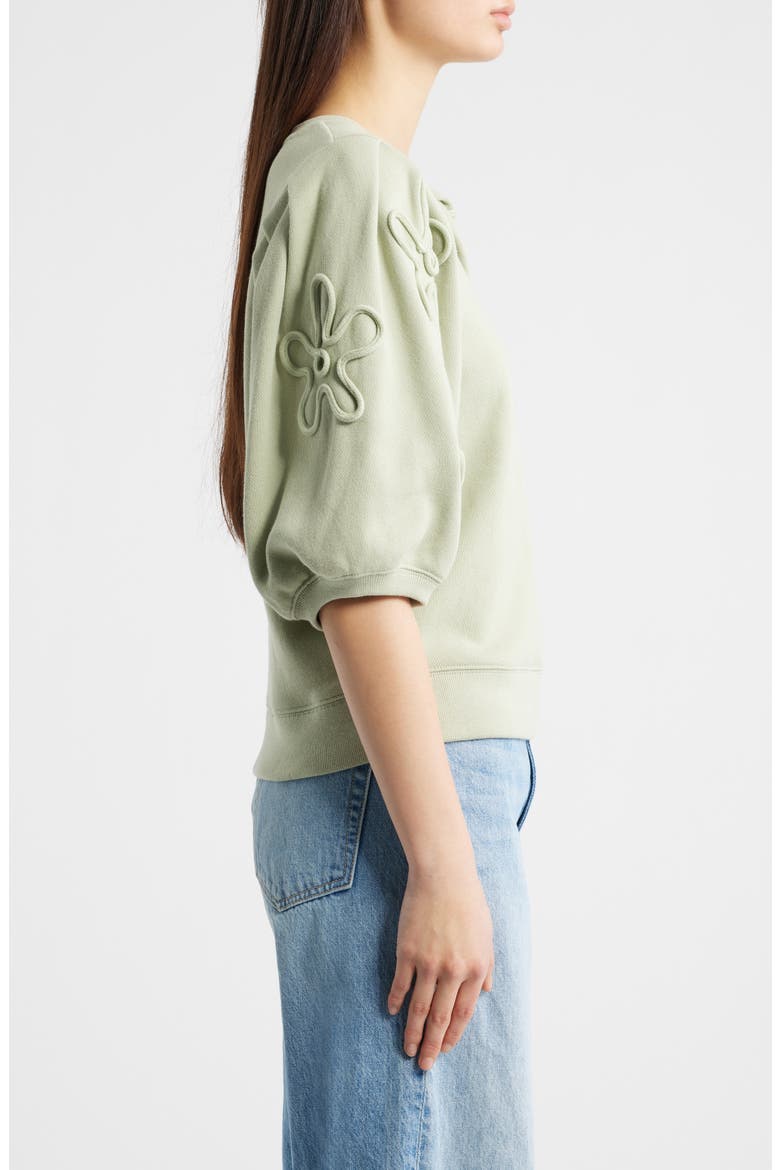 Camy Floral Puff Sleeve Cotton Sweatshirt, Alternate, color, VINTAGE SAGE