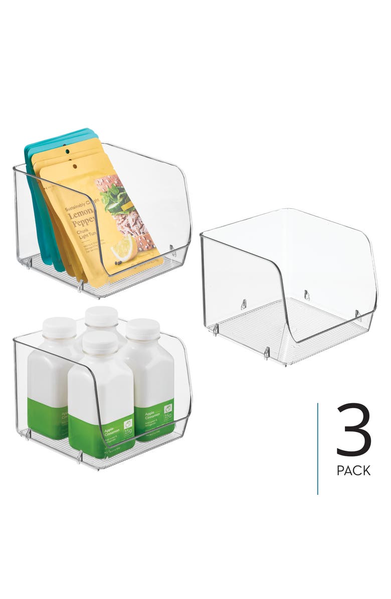 iDesign Stackable Open-Front Storage Bin, Set of 3, Clear, Made in USA, Alternate, color, Clear
