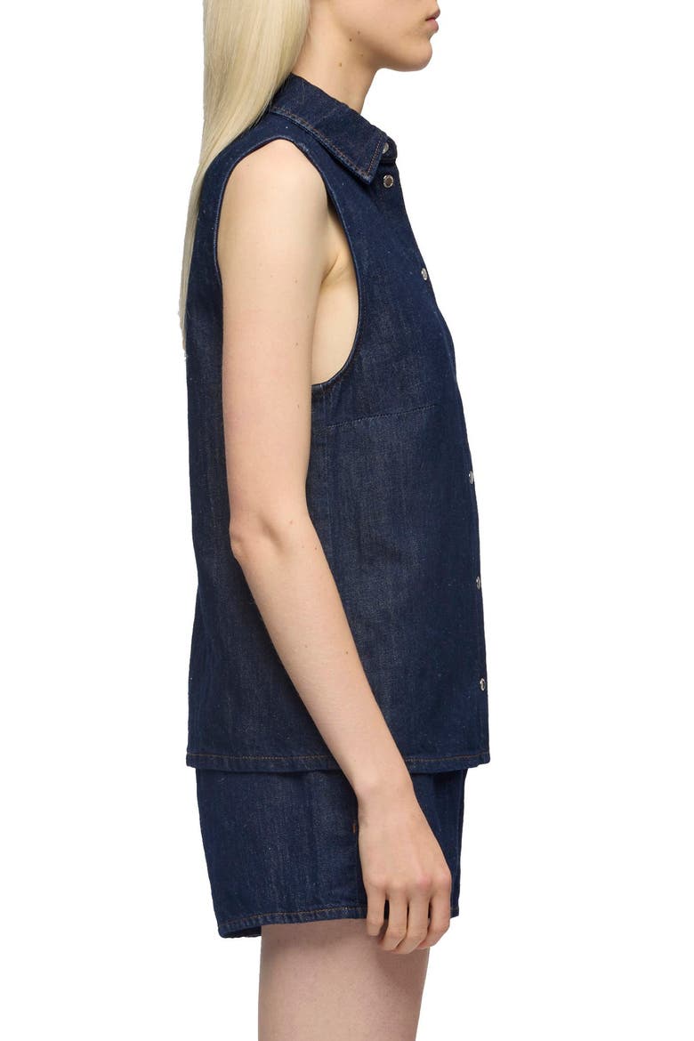 Sleeveless Cotton & Linen Denim Snap-Up Shirt, Alternate, color, BLOSSOM