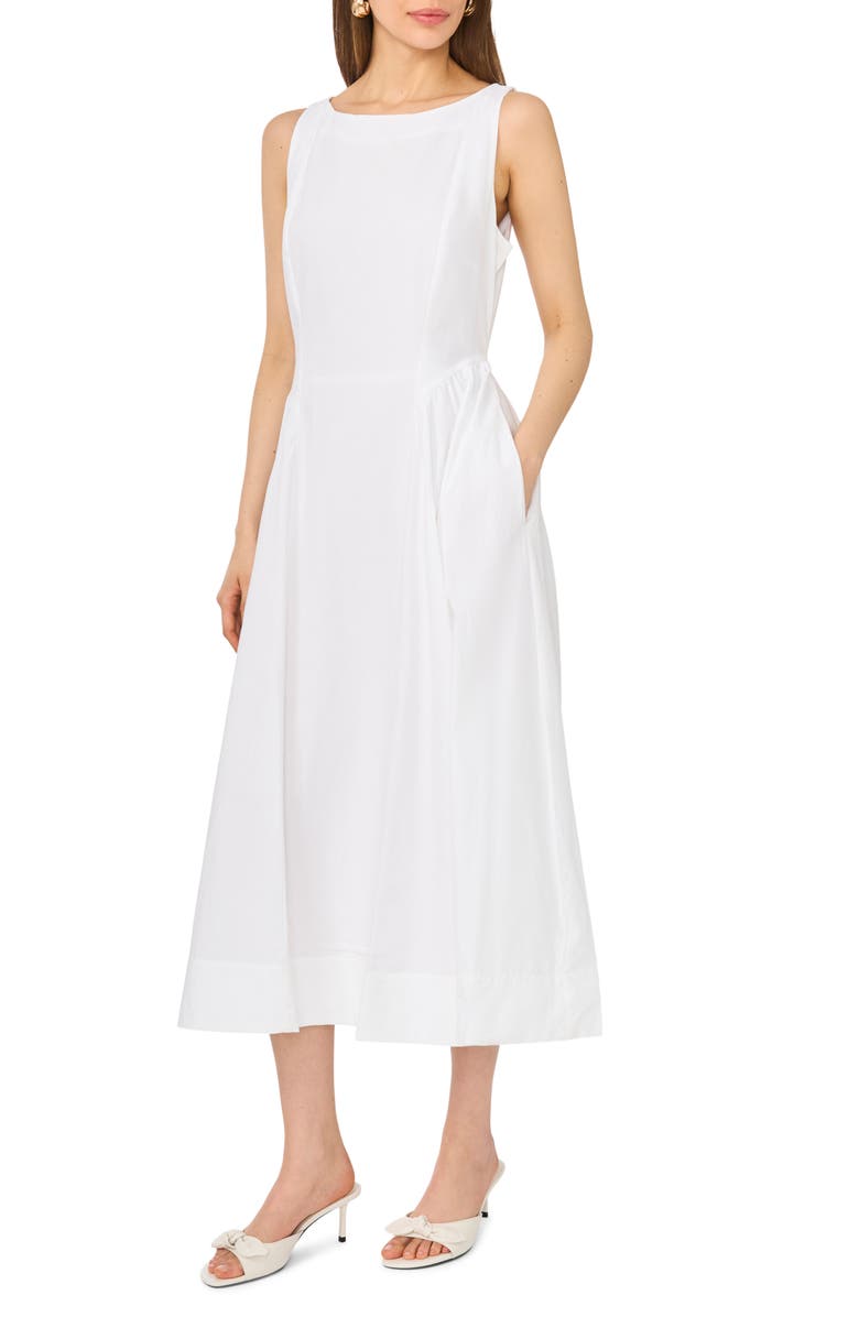 CeCe Godet Pleat Maxi Dress, Main, color, Ultra White