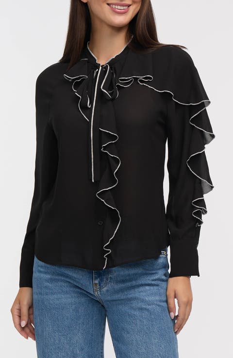 Contrast Ruffle Button-Up Shirt