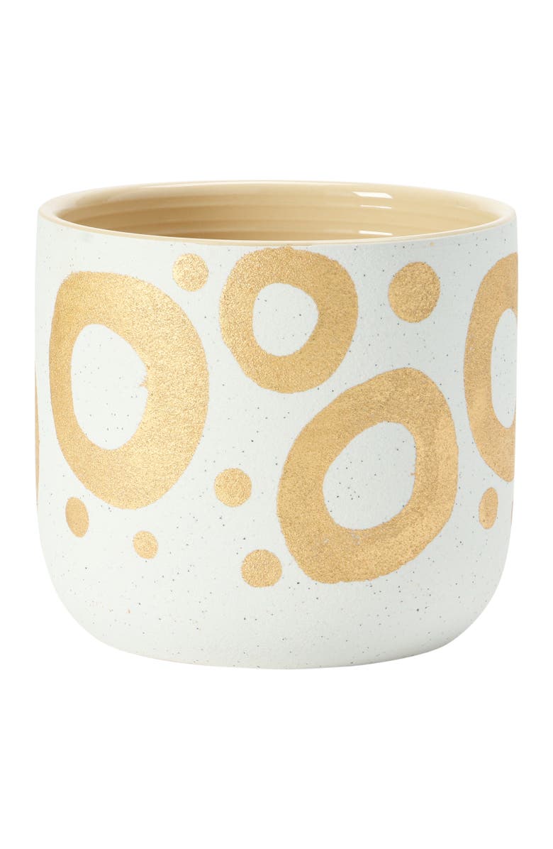 Storied Home Hand-Painted Stoneware Planter with Circle Design, Main, color, Gold