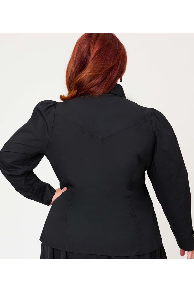 Plus Size 1940s Collar Tipped Blouse, Alternate, color, Black w/ Skull Embroidered