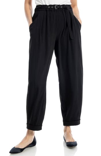 Max Studio Easy Twill Belted Barrel Pants In Black