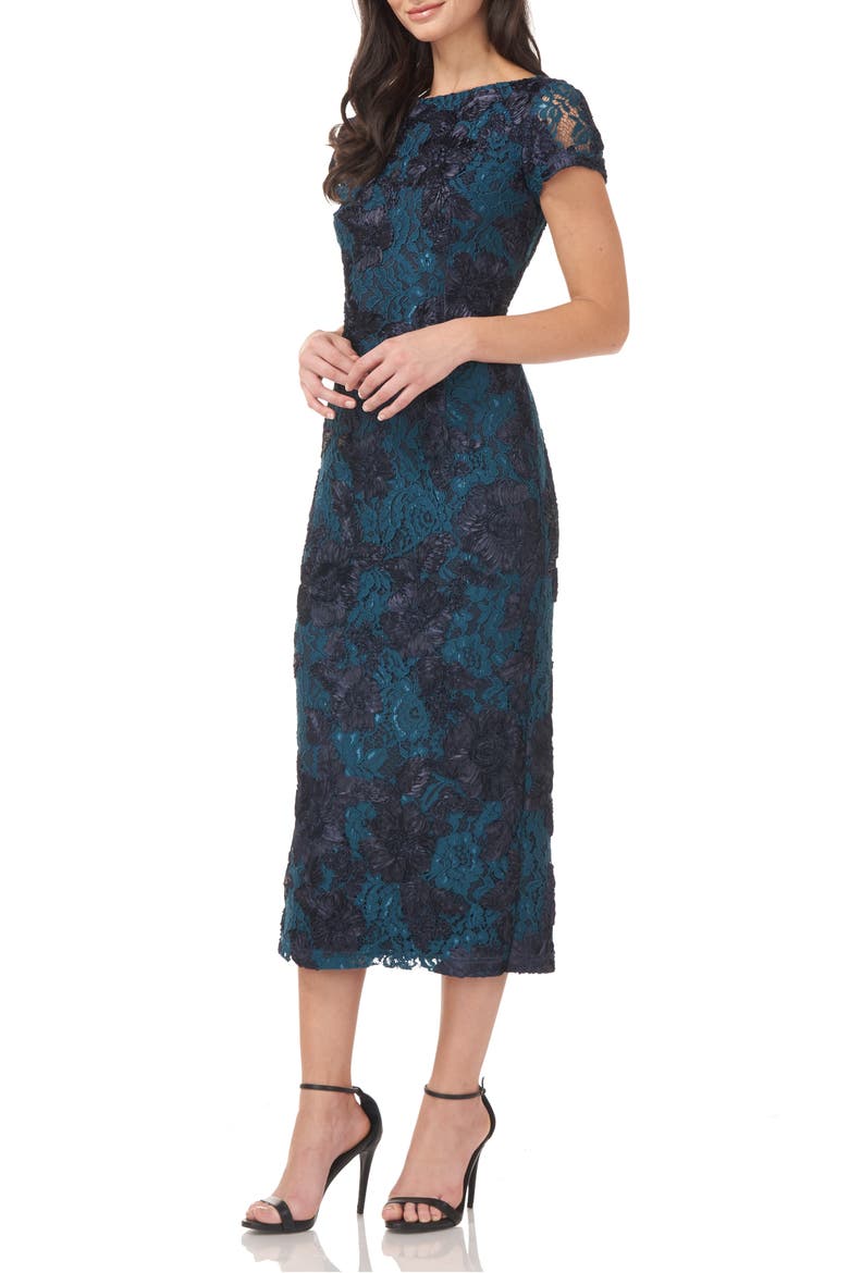 Floral Soutache Lace Sheath Dress, Alternate, color, NAVY TEAL