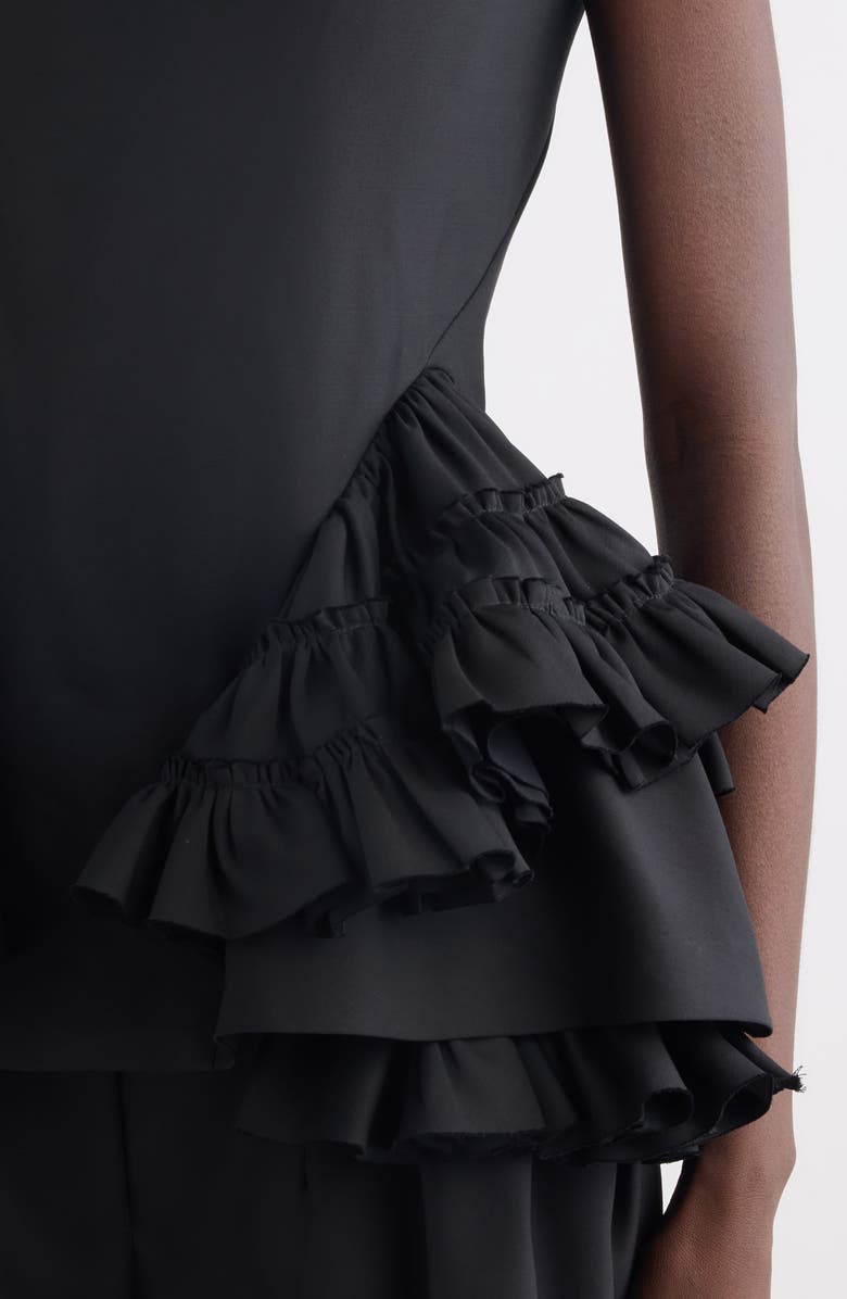 Dries Van Noten Casey Ruffle Wool & Silk Top, Alternate, color, Black